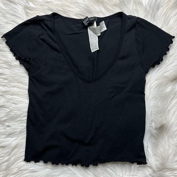 Forever 21 Lattice trim short leave top black size Small - Picture 2 of 3